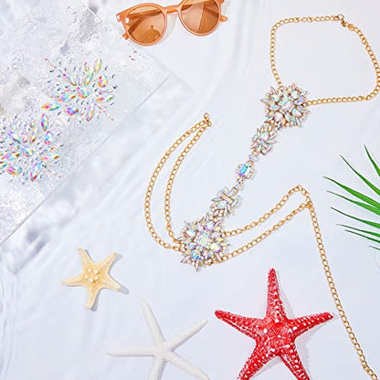 Henoyso 2 Pcs Rhinestone Belly Waist Chain Crystal Body Chain for Women Body Jewelry Stick for Women Summer Beach Festival Part
