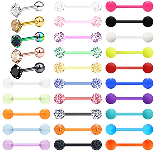 30-200Pcs 14G Surgical Steel Tongue Rings for Women Stainless Steel Nipple Rings Barbell Body Piercing - color: B: 30pcs cz style