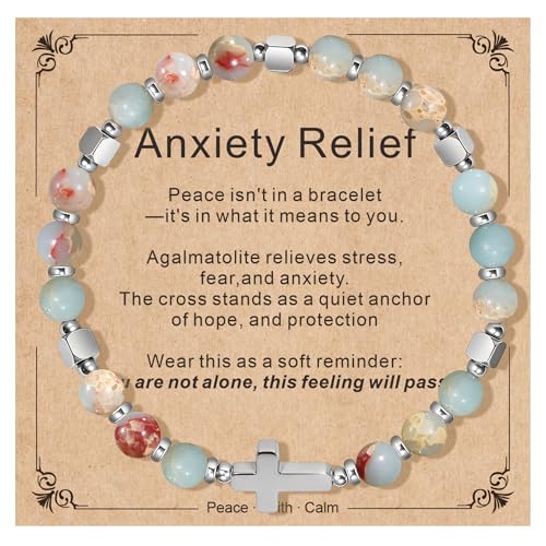 Natural Stone Stretch Bracelet for Women - Holy Water Elastic Cross Bracelet | Christmas Christian Baptism Gift, Meaningful Gifts, Unique Gift for Friends Mom Daughter Sister - style: cross-Anxiety Relief