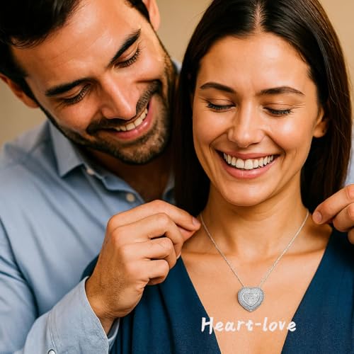 Chuncky Cz Pave Heart Pendant Necklace for Women, Silver | Sparkling Full Pavé Rhinestone, Love Gift for Mom Girlfriend, Floating Heart Necklace, Elegant Chunky Jewelry