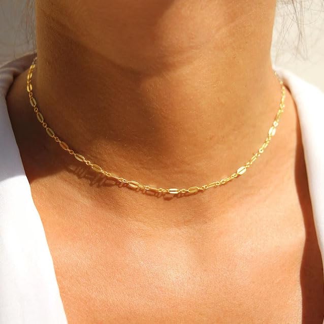 Dainty Choker Necklace for Women 18K Gold Plated Shining Dots Box Chain Sparkle Necklaces Cute Paperclip Link Herringbone Necklace Exquisite Jewelry Gifts for Mom Girlfriend - style: Lip GD