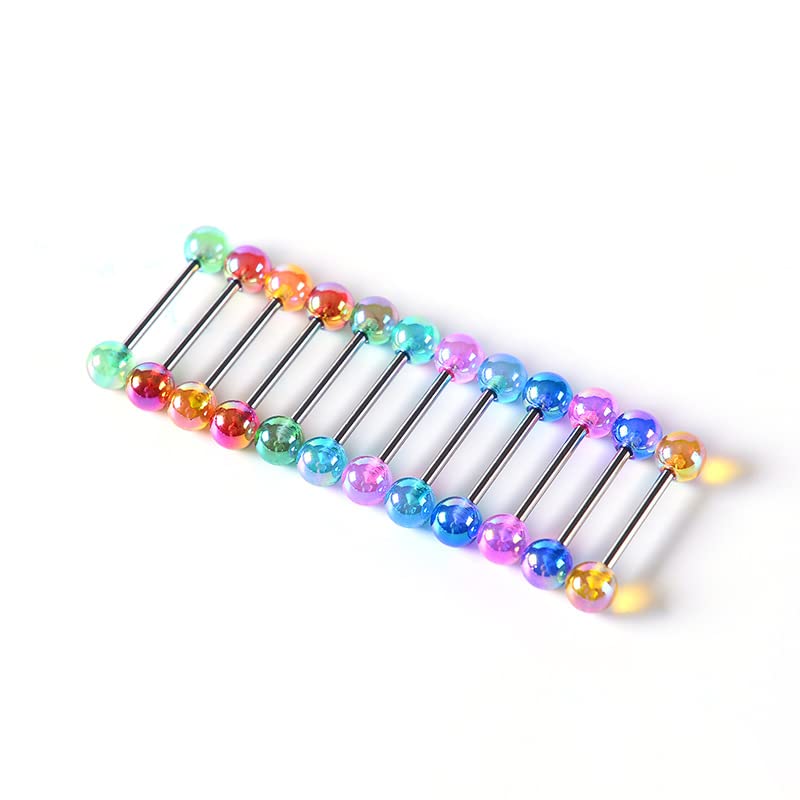 FORUBUS Colorful Tongue Rings Nipple Rings for Women Body Piercing Jewelry 14G 16mm Pierced Barbells Body Jewelry 50Pcs/30Pcs/20Pcs Pack - color: F-12pcs
