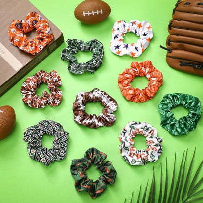 80 Pcs Football Silk Hair Scrunchies Sports Stain Hair Ties Rugby Elastic Ponytail Bands Football Party Accessories Silk Ponytail Holders Soccer Scrunchy for Women Girl Rugby Party Team Gifts - style: Football