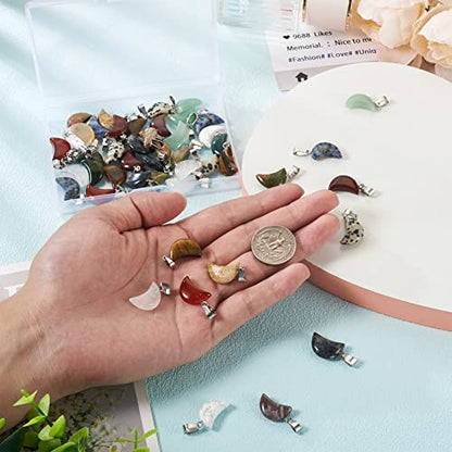 48pcs Moon Shape Stone Pendants 12 Styles Mixed Natural Gemstone Charms Healing Crystal Charms for Jewelry Making Necklace Bracelet Earring - color: 1-Mixed Color-Moon-12 Styles