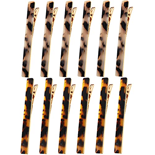 Cobahom 12 Pcs 3.15 Inch Leopard Print Hair Clips Duckbill Barrettes | Chic Tortoise Shell Hair Clip for Women, Cellulose Acetate Hair Clips for Thin Thick Hair (6 Deep Pattern + 6 Light Pattern) - color: 12 Pcs Leopard Print