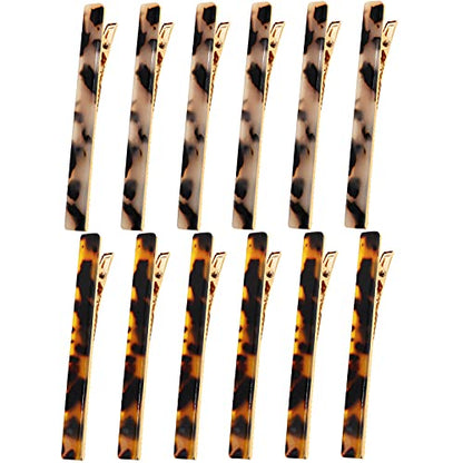 Cobahom 12 Pcs 3.15 Inch Leopard Print Hair Clips Duckbill Barrettes | Chic Tortoise Shell Hair Clip for Women, Cellulose Acetate Hair Clips for Thin Thick Hair (6 Deep Pattern + 6 Light Pattern) - color: 12 Pcs Leopard Print