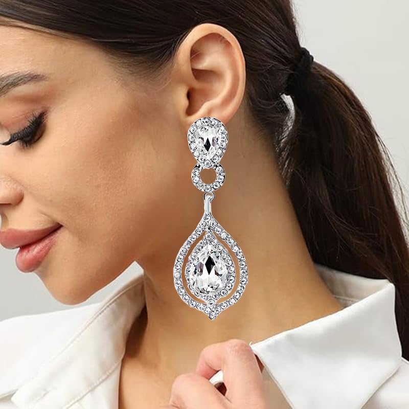 Elegant Crystal Rhinestone Teardrop Chandelier Wedding Bridal Dangle Drop Earrings - style: Style04