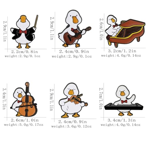Novelty Duck Music Band Cartoon Brooch for Women Men 6PCS Set Creative Cute Funny White Ducky Guitar Piano Violin Pins Enamel Animal Brooches Lapel Badge Jacket Backpacks Bags Clothing Accessories