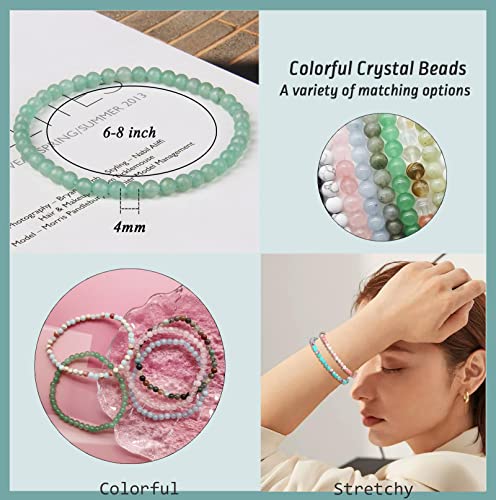FIRAZIO 20Pcs 4mm Gemstone Beaded Bracelets for Women Mens | Crystal Stone Bracelet Stretch Mini Round Beads Elastic Bracelets Jewelry Gift