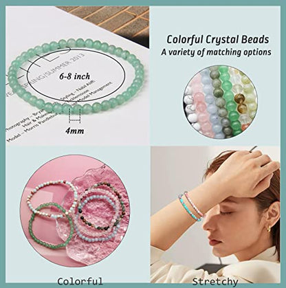FIRAZIO 20Pcs 4mm Gemstone Beaded Bracelets for Women Mens | Crystal Stone Bracelet Stretch Mini Round Beads Elastic Bracelets Jewelry Gift