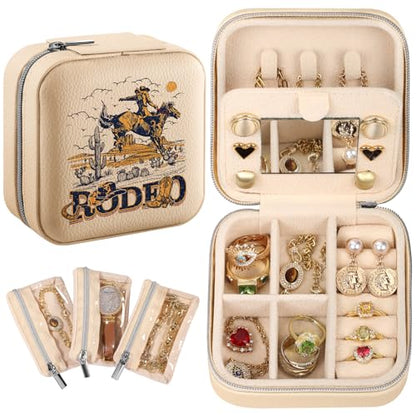 Bistup Travel Jewelry Case - Small Jewelry Organizers and Storage Box for Women Girls Teens Cute Traveling Jewelry Holder with Mirror Little Tiny Compact Modern Unique Aesthetic Pretty, Western - style: Western