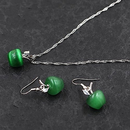 Uloveido Apple Necklace and Earrings Set for Women Cute Apple Jewelry Set for Teacher Mom YL007 - color: Dark Green