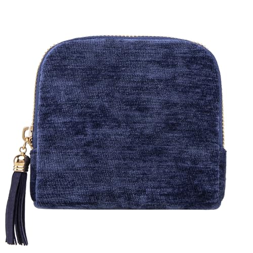 Women's Coin Purses Velvet Mini Travel Jewelry Case Bag with Tassel - color: A-Navy blue