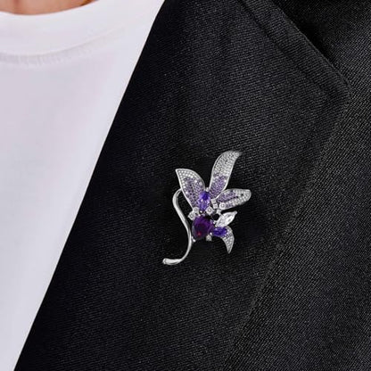 Lily Floral Brooch Pin for Women, Austrian Crystal Rhinestone, Lapel Pin, Wedding Banquet Prom Corsage Accessory
