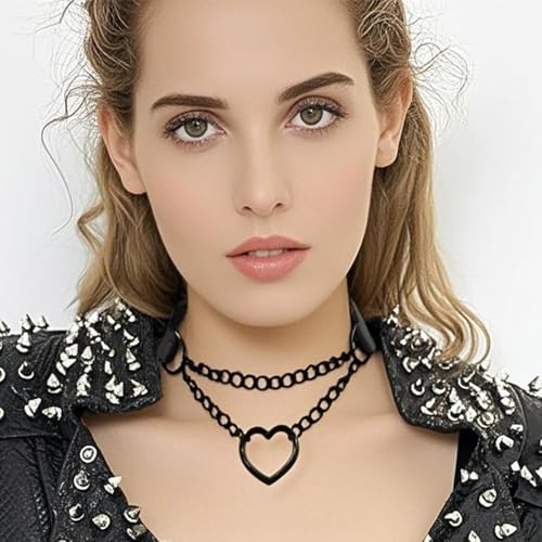 Love Heart Choker Collar Necklace, Adjustable Leather Punk PU Necklace Goth Choker Soft Collar Chain for Women - color: White