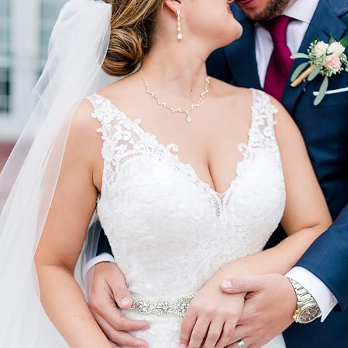 EVER FAITH Pear Shaped Cubic Zirconia Bridal Wedding Jewelry Set for Women | Gorgeous Water Drop Bride Necklace Dangle Earrings, for Bride Bridesmaid - color: Gold Plated