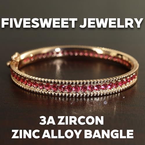 AAA Cubic Zirconia Gold Bangle Bracelet for Women | 18K Gold Plated Fully Paved With Sparkling Cubic Zirconia, Minimalist Luxury Unique Statement Jewelry, Anti-Oxidation - color: Red