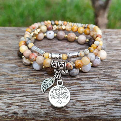 YGLINE Tree of Life Yoga Healing Stone Bracelets,Multilayer Lotus Chakra Stone Reiki Bracelet Sets,Anxiety Crystal Natural Stone,for Women Stress Relief - color: agate-3w