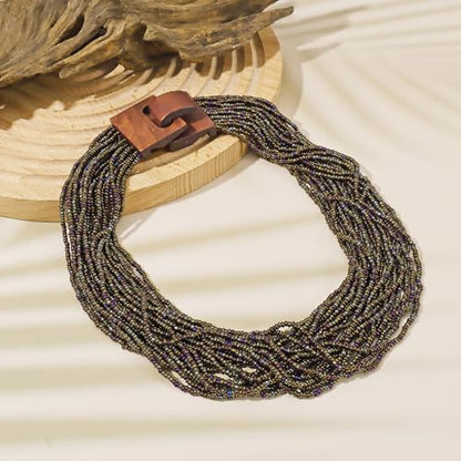 Coiris Beaded Strand Necklace for Women Boho Chunky Beaded Strand Necklace Bohemian Summer Beach Necklace Jewelry for Women(N0059-Black) - color: Ancient Bronze