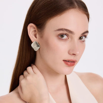 Gold Chunky Statement Earrings for Women, Trendy 14K Gold Plated Square Geometric Vintage Drop Dangle Designer Stud Earrings, Jewelry Gift - style: square-silver