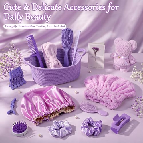 20 Pcs Gift Basket for Women Hair Care Pack Includes Self Care Beauty Set Hair brush Set for Women, Mom Friend Sister Wife Grandma Girlfriend Daughter(Purple) - color: Purple