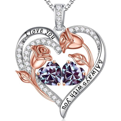 Iefil Birthstone Necklace for Women - Rose Heart Necklace | 925 Sterling Silver, Gift Box Packaging, Anniversary Birthday Gifts for Wife Mom Daughter - color: 06-06-Jun-Jun Birthstone