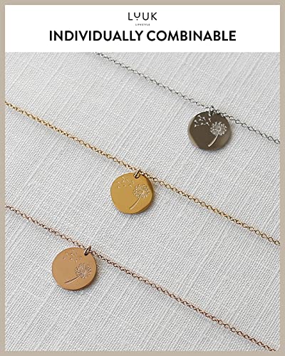 LUUK LIFESTYLE Stainless steel necklace with pendant and HAPPINESS card, 20” adjustable length, lucky charm, friendship chain, Valentine's Day gift, birthday, women's jewelry, silver, gold, rosegold - color: Silver, size: Dandelion