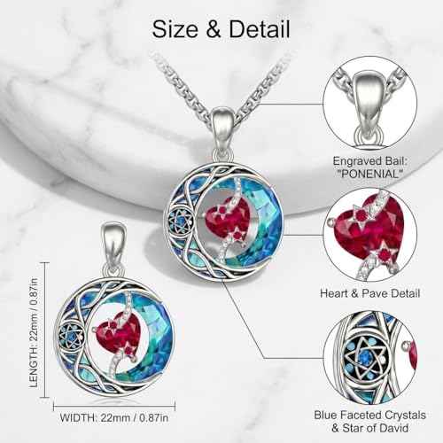 ONEFINITY Moon Star Necklace 18K White Gold Plated Celtic Moon Birthstone Pendant Necklaces Heart Birthstone Anniversary Birthday Jewelry Gifts for Women Wife Mom - style: July