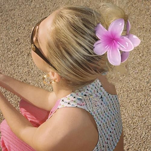 Flower Hair Clips for Women Girls Claw Clips Summer Fashion Hair Accessories with Rose Pink Gradient Plumeria Design Barrettes Hold Hair in Place for Thick Thin Hair(3Pcs: 1 large 2 small) - color: Pink