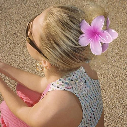 Flower Hair Clips for Women Girls Claw Clips Summer Fashion Hair Accessories with Rose Pink Gradient Plumeria Design Barrettes Hold Hair in Place for Thick Thin Hair(3Pcs: 1 large 2 small) - color: Pink
