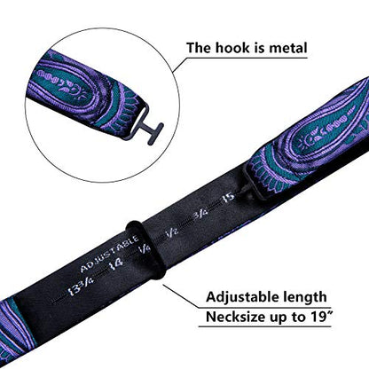 YOHOWA Bow Ties for Men Self-tied Silk Bowtie Solid Color with Lapel Pin and Handkerchief Cufflinks for Wedding Party Prom - color: Dark Blue Purple