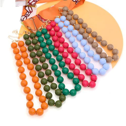 JNF Chunky Beaded Necklaces Women Large Big Ball Bead Choker Necklace Bold Statement Beads jewelry Gift - color: light blue