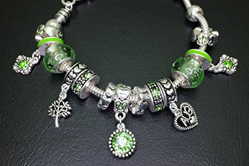 Falari Birthstone Bracelet Multi-Color Charm Beads Silvertone Birthday Gifts for Women - color: 08-August