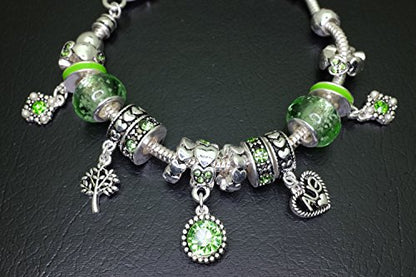 Falari Birthstone Bracelet Multi-Color Charm Beads Silvertone Birthday Gifts for Women - color: 08-August
