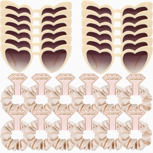 Satin Bridesmaid Scrunchies Bachelorette Hair Ties Set of 6 sunglasses Bridal Shower No Damage Hairties ideas Gift for Wedding Party Favors Bridesmaid Proposal Gifts (12pcs Champagne) - color: 12pcs Champagne