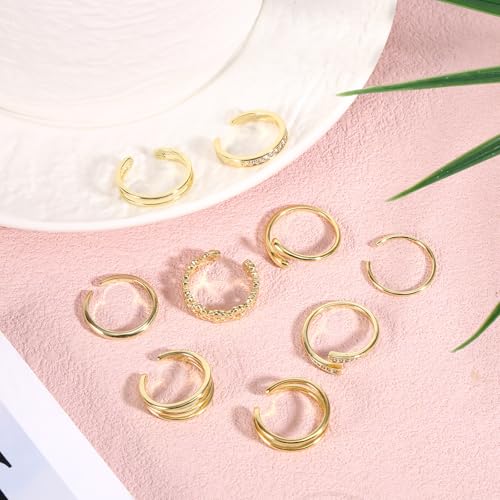 Mikovivi 9pcs Toe Rings for Women, 9 Styles Non Tarnish Adjustable CZ Flower Hug Band Open Toe Rings Set Dainty Foot Jewelry Accessories for Women Summer Beach Party - color: Gold