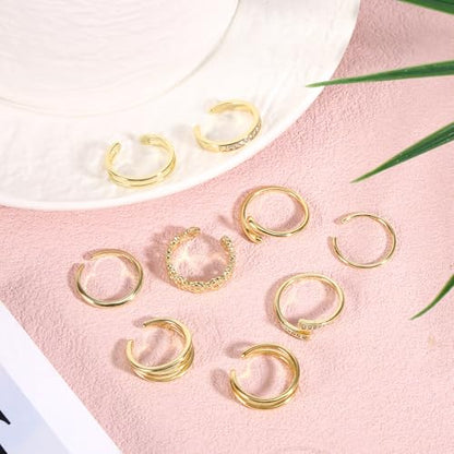 Mikovivi 9pcs Toe Rings for Women, 9 Styles Non Tarnish Adjustable CZ Flower Hug Band Open Toe Rings Set Dainty Foot Jewelry Accessories for Women Summer Beach Party - color: Gold