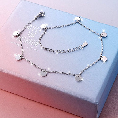 Anklet for Women S925 Sterling Silver Beach Foot Adjustable Ankle Bracelet - style: Wafer 9+1 inches