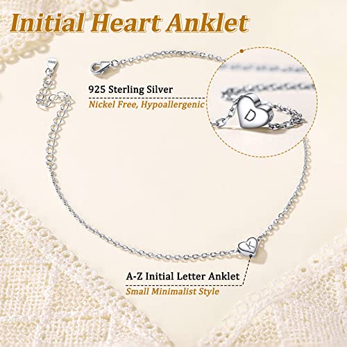 Suplight 925 Sterling Silver Initial Heart Anklets for Women Dainty Ankle Bracelets Letter Anklet Adjustable Plus Size Foot Chain Summer Beach Boho Jewelry - color: P