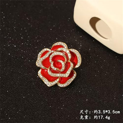 coadipress 4 Pcs Camellia Flower Brooch Pin for Women Ladies Crystal Rhinestone Black Red Floral Brooches Dress Clothing Accessory Wedding Party Birthday Jewelry - color: Red