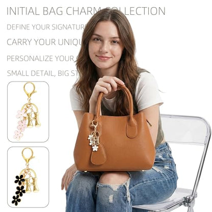 Floral Series Initial Bag Charm, Cute Flower & Bubble Letter Purse Charms, Keychain Accessories Gift for Women - color: White Flower, style: H