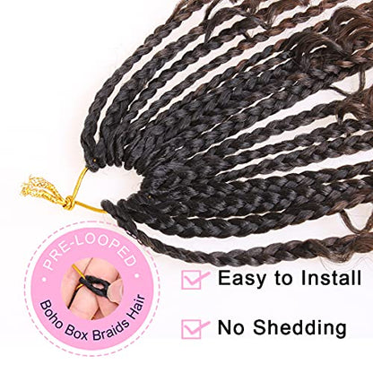 Unionbeauty 8 Packs Boho Box Braids Crochet Hair 14 Inch Messy Goddess Box Braids Crochet Hair Curly Ends Pre-looped Individual Synthetic Braiding Hair Bob Bohemian Hippie Braids for Black Woman 1B# - color: 1B#, size: 14 Inch (Pack of 8)