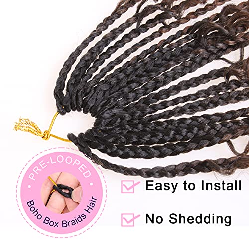 Unionbeauty 8Packs 14Inch Boho Box Braids Crochet Hair Pre-looped Messy Goddess Box Braids Hair Bob Bohemian Hippie Braids Hair for Black Woman Ombre Brown Synthetic Braiding Hair Extension T30# - color: T30#, size: 14 Inch (Pack of 8)