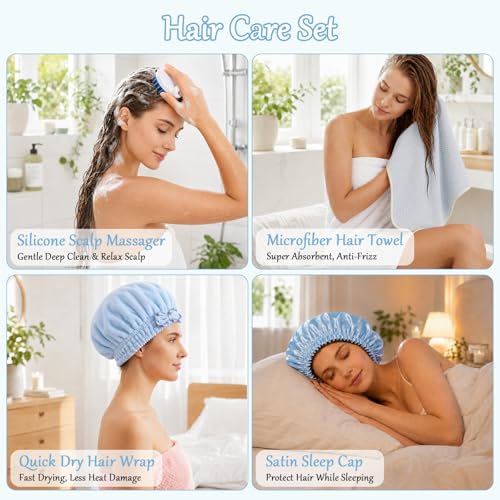20 Pcs Gift Basket for Women Hair Care Pack Includes Self Care Beauty Set Hair brush Set for Women, Mom Friend Sister Wife Grandma Girlfriend Daughter(Blue) - color: Blue