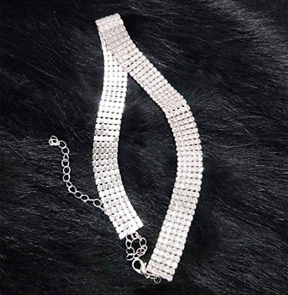 Tennis Necklaces for Women Sparkly Rhinestone Choker Diamond Chain Necklace - style: Silver 5 Rows