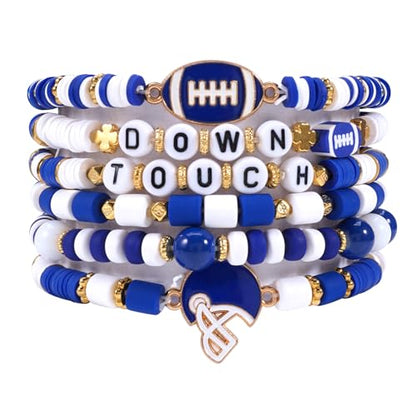 Ardorchid Halloween Bracelets for Women Pumpkin Ghost Steleton Bat Skull Beaded Stackable Stretchy Bracelet Rugby Thanksgiving Christmas Heishi Bracelets - color: Game Day-Blue