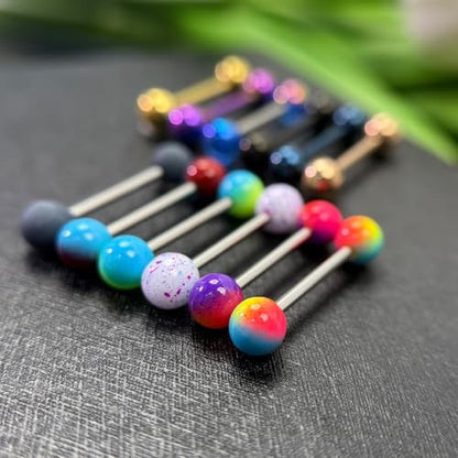 48Pcs 14G Colorful Ball Tongue Rings Surgical Stainless Steel Nipple Rings | Acrylic Plastic Tongue Barbells Piercing Jewelry Bar Length 16mm for Women Men