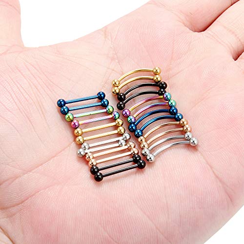 12-24PCS 16G Eyebrow Ear Helix Tragus Cartilage Earring Lip Rings Barbell Body Piercing Jewelry 6mm 8mm 10mm 12mm - style: 24PCS - 12mm Straight & Curved Barbell