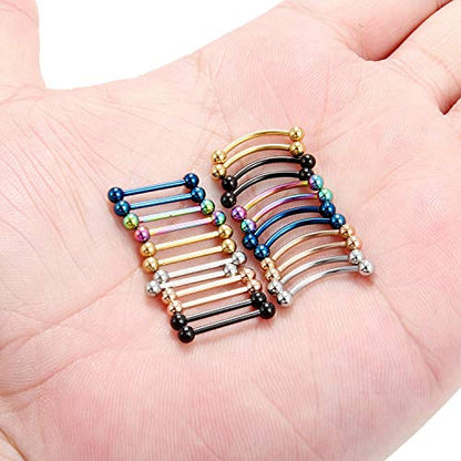 12-24PCS 16G Eyebrow Ear Helix Tragus Cartilage Earring Lip Rings Barbell Body Piercing Jewelry 6mm 8mm 10mm 12mm - style: 24PCS - 12mm Straight & Curved Barbell