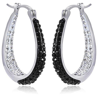 Savlano 14K White Gold Plated Inside Out Crystal Hoop Earrings For Women Comes With Savlano Gift Box - color: Black-White